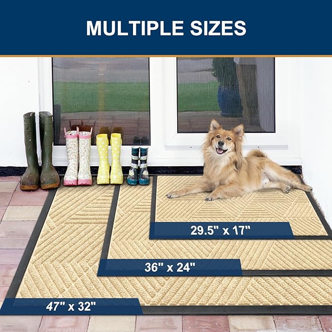 Smiry Front Door Mat Outside Entrance, Heavy Duty Sturdy Natural Rubber Doormat, Trap Dirt and Moisture, Easy Clean Low Profile Welcome Floor Mats for Indoor Outdoor Entry, 59x23 Inch, Beige
