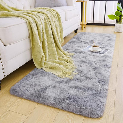 Chicrug Soft Runner Rugs for Bedroom Living Room Plush Fluffy Rug 2x8 Feet, Shag Furry Area Rug Carpet Non Shedding for Nursery Children Kids Girls Room Home Decorative, Grey and White