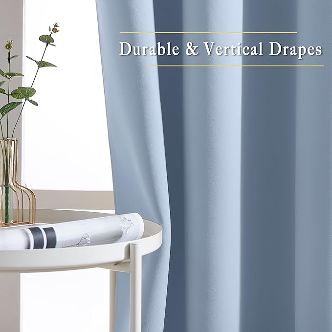 NICETOWN Bedroom Blackout Curtains 90 inches Long 2 Panels Set - Room Darkening Energy Saving Thermal Insulated Grommet Window Treatments Draperies for Living Room (Vintage Blue, W46 x L90)