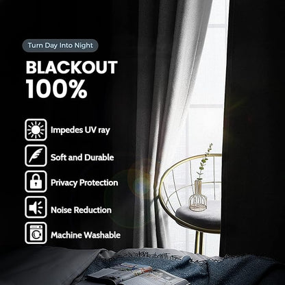 SimpleHome 100% Blackout Curtains for Bedroom,Thermal Insulated White Grommet Window Drapes Room Darkening Curtains for Living Room with Black Back,38 x 84 Inch,2 Panels