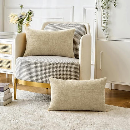 MIULEE Pack of 2 Beige Throw Pillow Covers 12x20 Inch Soft Lumbar Pillow Covers for Sofa Living Room Spring Home Decor Couch Solid Dyed Cases