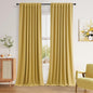 Guken 100% Blackout Curtains 96 Inch Length 2 Panels Set for Living Room Bedroom Back Tab Thermal Insulated Black Out Linen Drapes Room Darkening Window Curtains 96 Inches Long,Gold