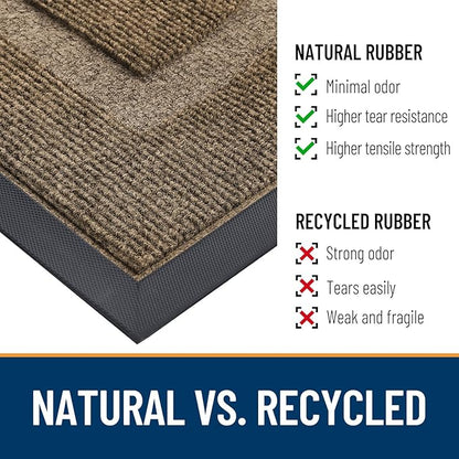 OLANLY Half Circle Door Mat Indoor Outdoor Entrance Welcome, Waterproof All-Season, All-Weather Doormat, Sturdy Natural Rubber, Low Profile, Easy Clean Patio Porch Entryway Mat, 71x47, Brown