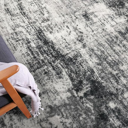 IOHOUZE Abstract Area Rug 4x6 Ft Washable Rugs for Entryway Indoor, Non Slip Small Living Room Rugs Printed Faux Wool Throw Rug, Floor Carpet for Kitchen Nursery Playroom, Black Grey