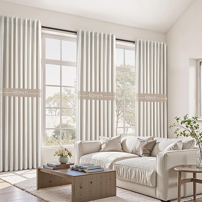60 Inches Extra Wide Natural Linen Blackout Curtains 84 Inch Length for Living Room Natural Birch Farmhouse Bedroom Thermal Drapes for Winter Thick Window Energy Efficient 60"W x 84"L 2 Panels