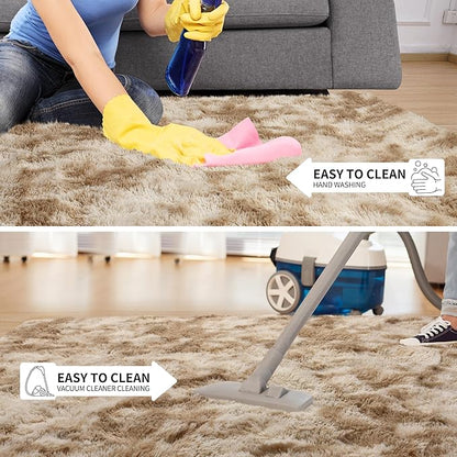 Tepook Soft Fluffy Rugs for Bedroom, 4x6 Area Rug for Living Room, Modern Shaggy Room Rug for Kids Boys Girls, Plush Throw Rugs Indoor Nursery Home Decor Rug with Non-Slip Bottom, Tie-Dyed Beige