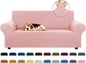 KEKUOU Stretch Loveseat Sofa Cover Slipcover,Couch Covers for 2 Cushion Couch Sofa (55"-78") Furniture Protector Sofa with Elastic Bottom for Kids,Dog. Jacquard Small Checked (Medium,Dusty Pink)