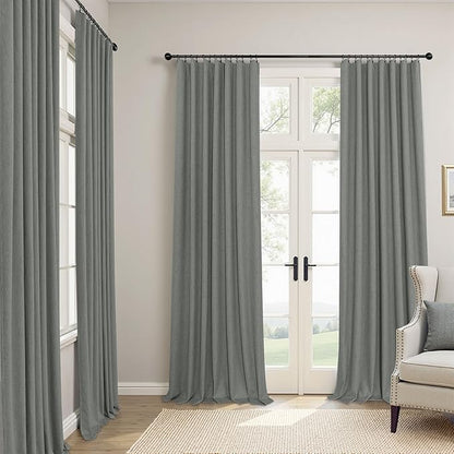 Thick Blackout Curtains for Living Room 2 Panels Set 90 Inches Long Faux Linen Grey Room Darkening Curtains for Bedroom Heavy Deadening Soundproof Drape for Window Doorway 90 Length Charcoal Dark Gray