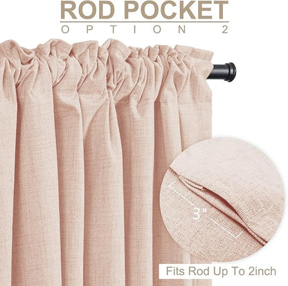 100% Blackout Shield Creamy Peach Linen Blackout Curtains for Bedroom 84 Inches Long, Back Tab/Rod Pocket Living Room Drapes, Thermal Insulated Blackout Curtains 2 Panels Set, 50" W x 84" L
