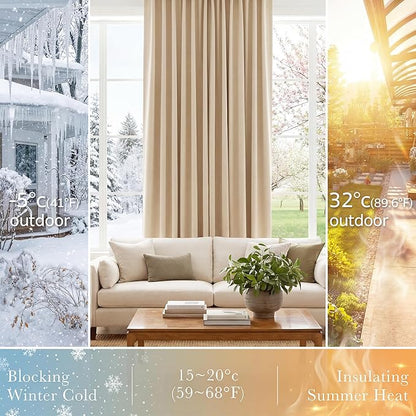 PONY DANCE Blackout Curtains Thermal Insulated Window Treatment Panels Room Darkening Shade Drapes for Living Room Back Tab/Rod Pocket Bedroom Draperies, 42 x 84 Inch, Biscotti Beige, 2 Panels