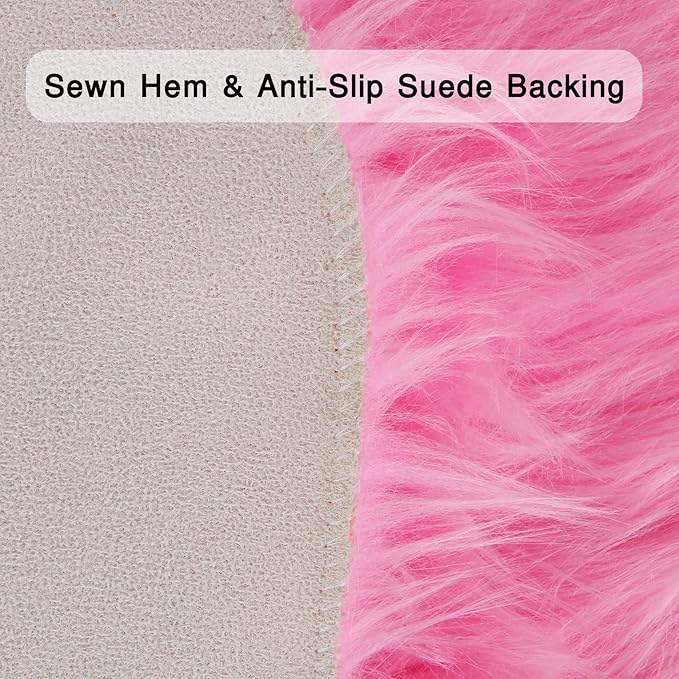 duduta Hot Pink Faux Sheepskin Throw Rug 2x3 ft, Fluffy Shag Rug for Bedroom Dorm Kids Room Fur Seat Chair Covers Non Slip