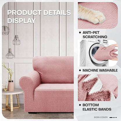 ZNSAYOTX 1 Piece Jacquard Couch Covers for 3 Cushion Couch High Stretch Sofa Cover for Pets Dogs Anti Slip Extra Large Sofa Slipcovers Furniture Protector (X-Large,New Pattern Rose)