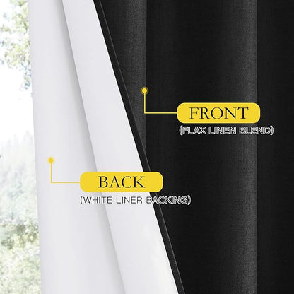 NICETOWN Vintage Open Linen Weave Flax Thermal Black Curtains for Holloween Decoration, 100% Blackout Curtains 84 inches Long 2 PCs for Dining Room, Soundproof Window Treatment Drapes for Hall Room