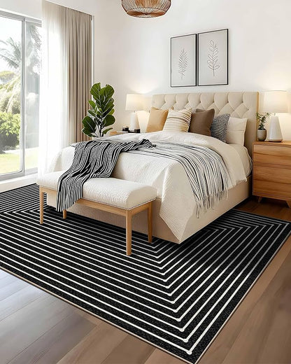 Latte&Fog 8x10 Area Rugs for Living Room, Large Modern Abstract Washable Rug, Boho Non Slip Low Pile Carpet for Indoor Bedroom Dining Room, Office, Dorm, Classroom, Farmhouse and Kids Room