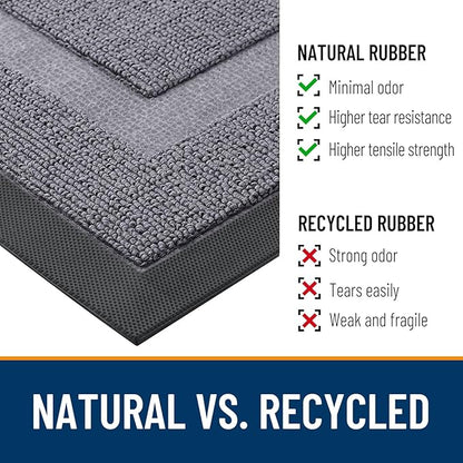 OLANLY Front Door Mat Indoor Outdoor Entrance, Waterproof All-Season, All-Weather Doormat, Sturdy Natural Rubber, Low Profile, Easy Clean Patio Porch Entryway Mat, 47x17, Classic Gray