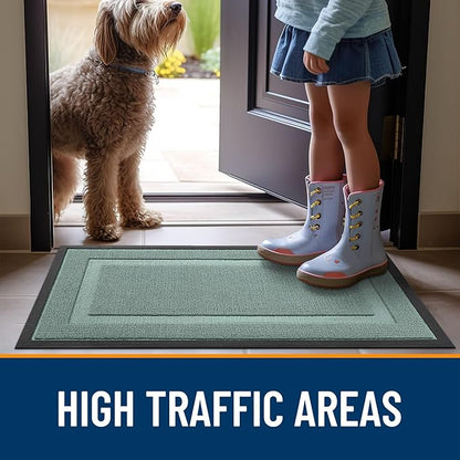 OLANLY Front Door Mat Indoor Outdoor Entrance, Waterproof All-Season, All-Weather Doormat, Sturdy Natural Rubber, Low Profile, Easy Clean Patio Porch Entryway Mat, 33x21, Grayish Green