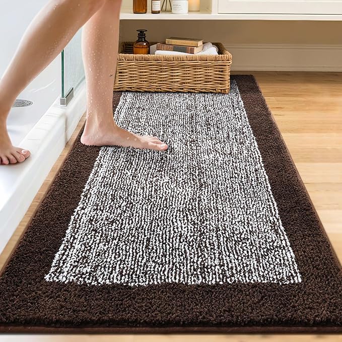 60x24 Long Bathroom Rugs Washable Non Slip, Brown Bath Mat for Bathroom Floor Tub, Soft Absorbent Quick Dry Mats for Shower,Bathtub,Home Decor