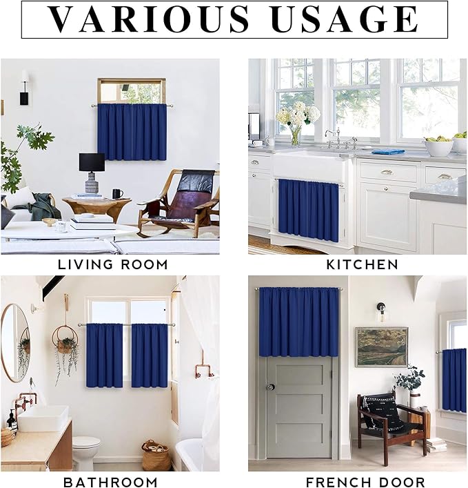 RYB HOME Blackout Curtains for Bedroom Living Room 72 inches Long, Thermal Insulated Privacy Rod Pocket Drapes for Nursery Office Home Theater, Width 42 by Length 72, Marine Blue, 2 Panels