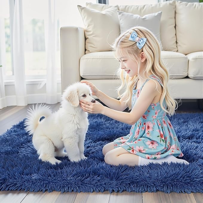 Rugs for Living Room 5x8, Alfombras para Salas Shag Large Plush Soft Area Rug, Shaggy Carpets for Bedroom, Kids Boys Girls Home Decor Aesthetic(Royal Blue, 5 x 8)