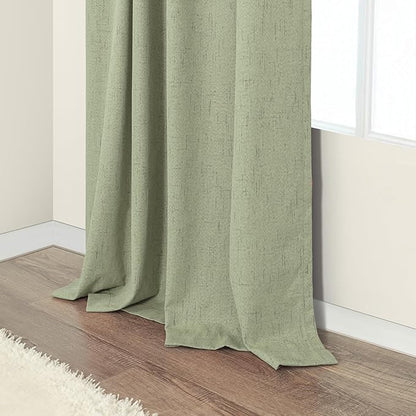 Light Sage Green Black Out Curtains 96 Inch Long for Bedroom 2 Panel Linen Textured Boho Blackout Curtains Darkening Neutral Farmhouse Thermal Drapes for Sliding Doors Patio Living Room 52x96 Length