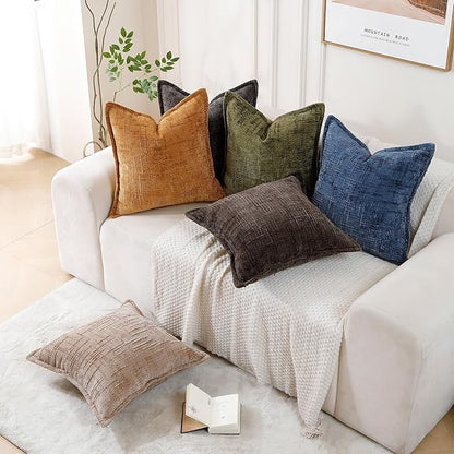HPUK Fall Chenille Soft Throw Pillow Covers 18x18 Set of 2, Accent Cushion Covers for Living Room, Bedroom, Decorative Solid Color Pillow Covers for Couch, Sofa, Chair, Coral