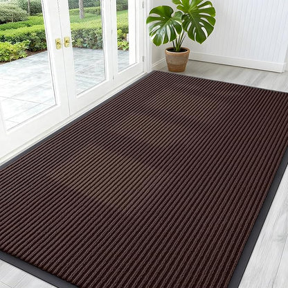 OLANLY Front Door Mat Indoor Outdoor Entrance, Waterproof Heavy Duty Doormat, Fade Resistant, Low Profile, Easy Clean Patio Porch Welcome Floor Mats for Entry, 59x35, Brown