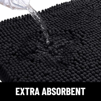 Smiry Dog Door Mat for Muddy Paws, Absorbent Dirt Trapper Non Slip Quick Dry Washable Chenille Mat for Mud Dogs, Entry Rug for Indoor and Outdoor (24x16 Inches, Black and White)