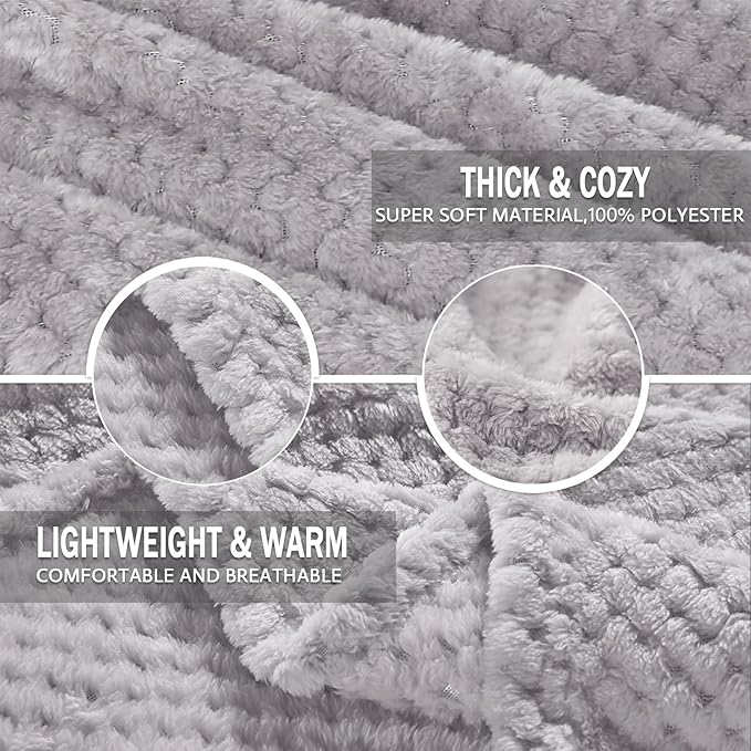 Exclusivo Mezcla Fleece Bed Blanket Queen Size, Super Soft and Warm Blankets for Couch, Sofa and Bed Waffle Textured, Cozy, Fuzzy and Lightweight (Light Grey, 90x90 Inches)