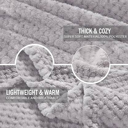 Exclusivo Mezcla Fleece Bed Blanket Twin Size, Super Soft and Warm Blankets for Couch, Sofa and Bed Waffle Textured, Cozy, Fuzzy and Lightweight (Light Grey, 90x66 Inches)