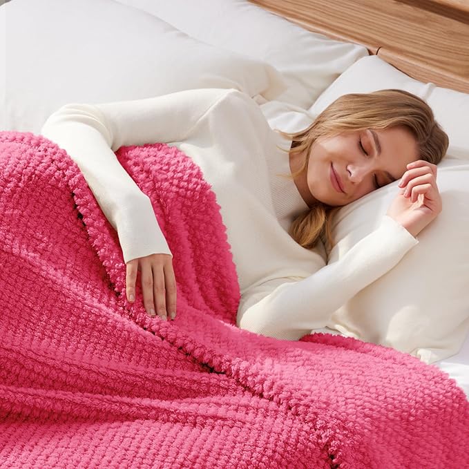 Whale Flotilla Twin Size Fuzzy Fleece Blanket for Bed, 60x80 Inch Fluffy Warm Soft Jacquard Blankets for All Season, Lightweight and Cozy, Hot Pink