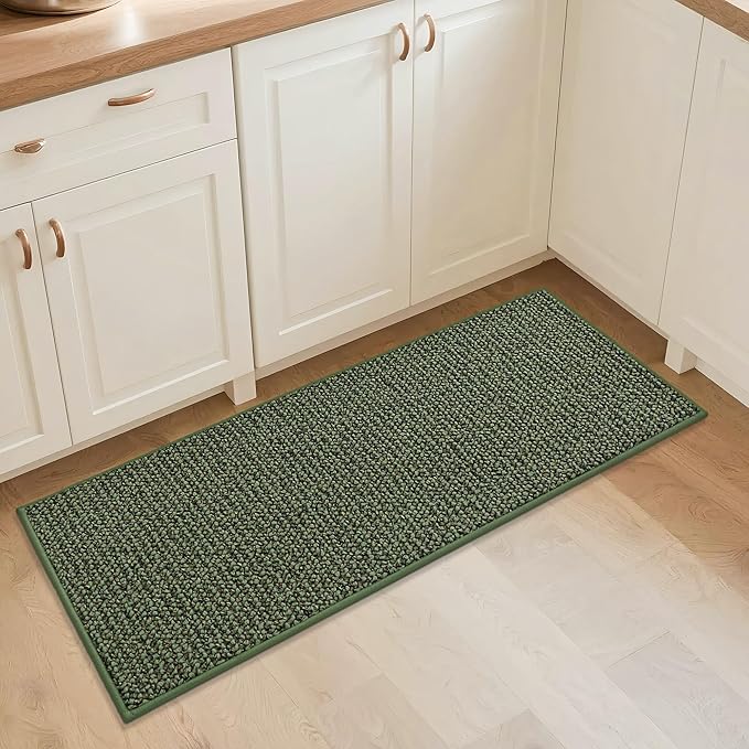 BEQHAUSE Kitchen Runner Rugs 20"x48", Non-Slip Kitchen Mats for Floor, Super Absorbent and Stain Resistant Kitchen Rug, Machine Washable Rugs for Kitchen, Hallway, Laundry & Sink, Green