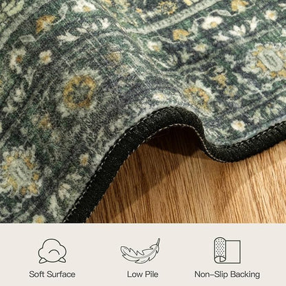 Lofus 4x6 Area Rug for Entryway, Green Non Slip Area Rugs for Kitchen, Washablee Soft Rugs for Bedroom, Living Room, Tool Room Nursery Kids Room Decor