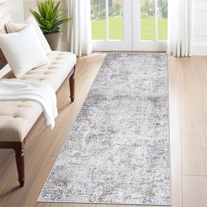XLUEZ 2x7 Runner Rug for Hallway, Washable Modern Abstract Runner Rugs Neutral Soft Non Slip Kids Rug Stain Resistant Indoor Runners for Entryway Bedroom Kitchen Laundry Room(Bluegrey, 2'x7')