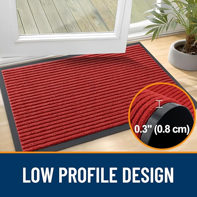 OLANLY Front Door Mat Indoor Outdoor Entrance, 2-Pack 47 x 23 Inch, Waterproof Heavy Duty Doormat, Fade Resistant, Low Profile, Easy Clean Patio Porch Welcome Floor Mats for Entry, Red