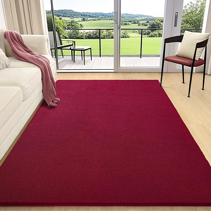 AROGAN Modern Shag Area Rug, 6x9 Feet Washable Bedroom Carpet, Plush Memory Foam Kids Girls Teens Room Low Pile Rug Decor, Wine Red