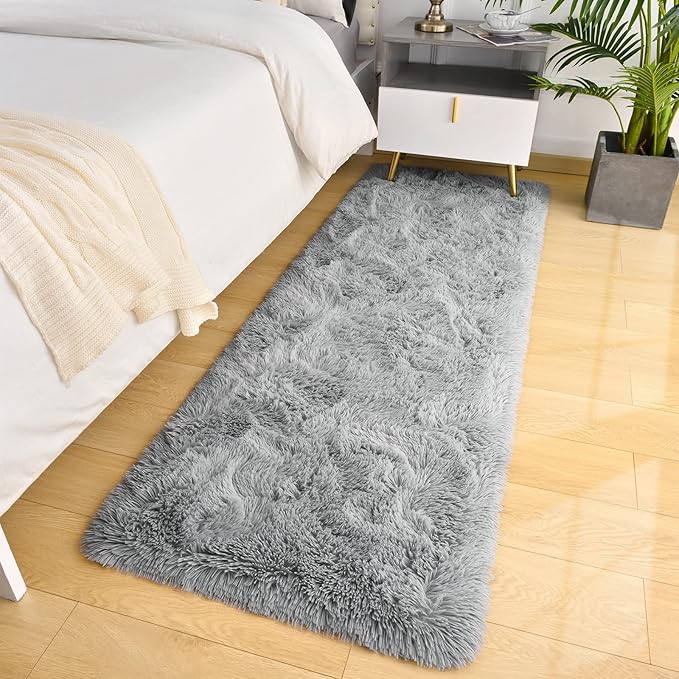 LOCHAS Ultra Soft Indoor Modern Area Rugs Fluffy Living Room Carpets for Children Bedroom Home Decor Nursery Rug 2x8 Feet, Gray