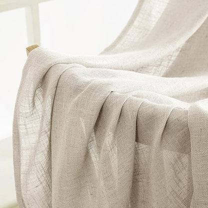 MIULEE Cream Linen Curtains 45 Inch Length 2 Panels for Bedroom Living Room, Soft Linen Textured Window Drapes Semi Sheer Light Filtering Back Tab Rod Pocket Farmhouse Modern Burlap Look Decor