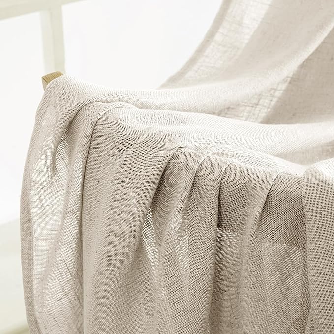 MIULEE Cream Linen Curtains 96 Inches Long 2 Panels for Bedroom Living Room, Soft Linen Textured Window Drapes Semi Sheer Light Filtering Back Tab Rod Pocket Farmhouse Modern Burlap Look Decor