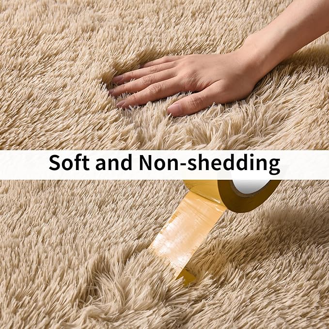 Soft Runner Rugs for Bedroom Hallways, 2x6 Beige Fluffy Shag Throw Area Rug Non Slip for Bedside Dorm, Long Shaggy Furry Carpet for Nursery Living Room