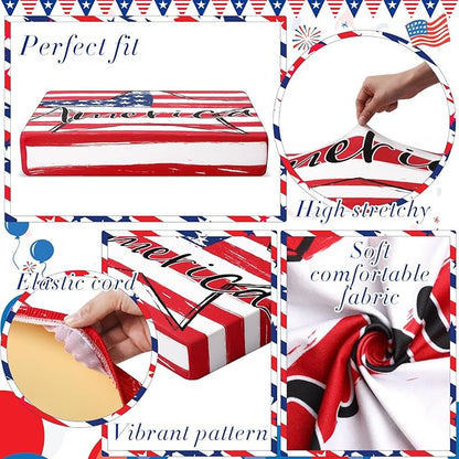 Newwiee 8Pcs Patio Cushion Covers Stretch Outdoor Cushion Cover Replacement for Patio Furniture Sofa Couch Slipcovers, Soft Flexibility Washable Furniture Protector(Independence Day,Classic Color)