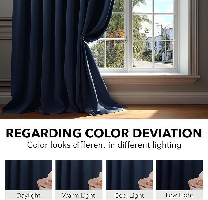 Deconovo Blackout Curtains, Thermal Insulated, W70 x L95 2 Panels, Back Tab, Machine Washable, Room-Darkening Drapes for Bedroom/Living Room Navy Blue