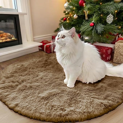 OLANLY Taupe Round Rugs for Bedroom - Machine Washable, 3 ft Circle Area Rugs for Living Room, Soft and Fluffy Shaggy Carpet for Teen Girl and Boys, Nursery Rooms, Dorms, Home Decor Aesthetic