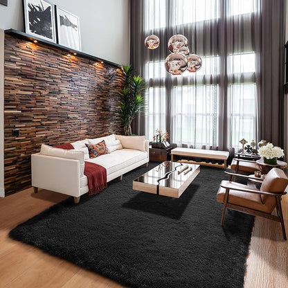 ONASAR Black 6x9 Area Rugs for Living Room Bedroom, Large Fluffy Soft Plush Floor Big Indoor Shaggy Carpet for Kids Girls Boys Teen Dorm Home Nursery Playroom Decor Aesthetic
