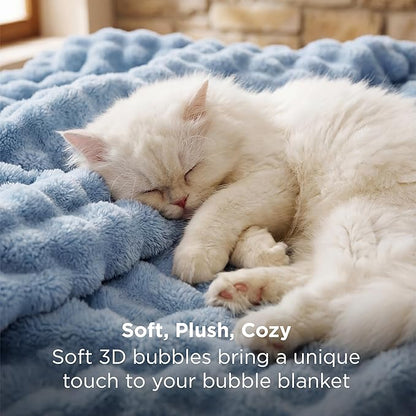 Bedsure 3D Fleece Bubble Blanket - GentleSoft Blue Queen Blanket for for Bed Sofa Room Decor - Luxury Soft Cozy Spring Gifts for Kids Girls, Lightweight, All Seasons, Celestial Blue, 90"×90"