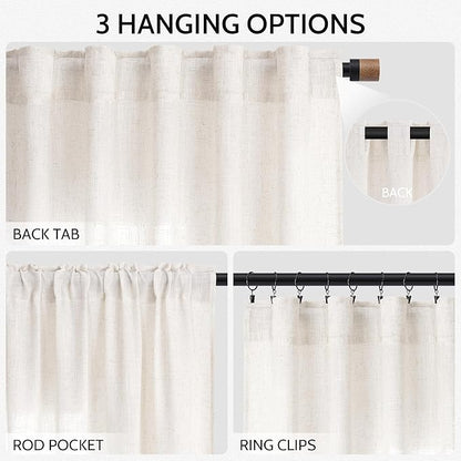 Ivory White Curtains 96 Inches Long 2 Panels for Bedroom Living Room Back Tab Semi Sheer Linen Curtain Modern Farmhouse Coastal Decor 96 inch for Patio Sliding Door Office 52X96