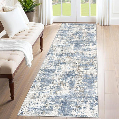 2x8 Runner Rug for Hallway, Washable Modern Abstract Runner Rugs Neutral Soft Non Slip Kids Rug Stain Resistant Indoor Runners for Hallways Entryway Bedroom Kitchen Laundry Room(Blue, 2'x8')