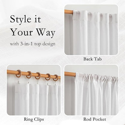 MYSKY HOME 108 Inches Long White Sheer Window Drapes 2 Panel Sets for Sliding Door Back Tab Draperies Linen Look Floor to Ceiling Curtains Soft Cotton Blend Light Filtering for Living Room
