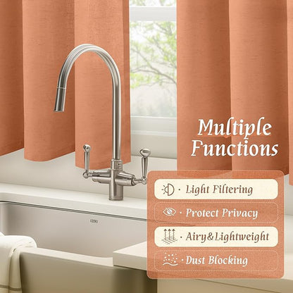 LAMIT Short Linen Curtains 45 Inches Long for Cafe 2 Panels, Terracotta Light Filtering Privacy Panels Rod Pocket Neutral Fall Decor Drapes for Bedroom/Window/Loft Room, 42 x 45 Inch