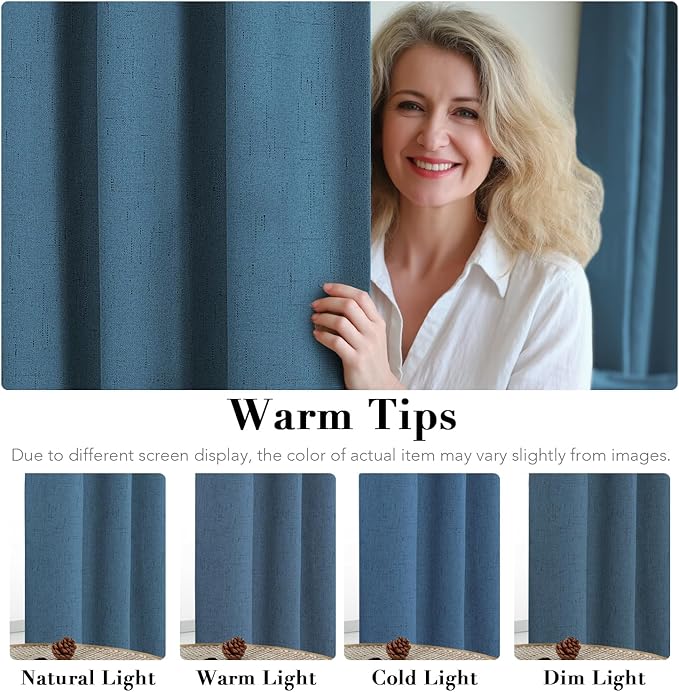 H.VERSAILTEX Linen Blackout Curtains Durable Thick Textured Linen Look 100% Blackout Patio Door Curtain Anti Rust Grommet Extra Wide Sliding Door Curtain Panel, Blue Sapphire, W100 x L108 inch