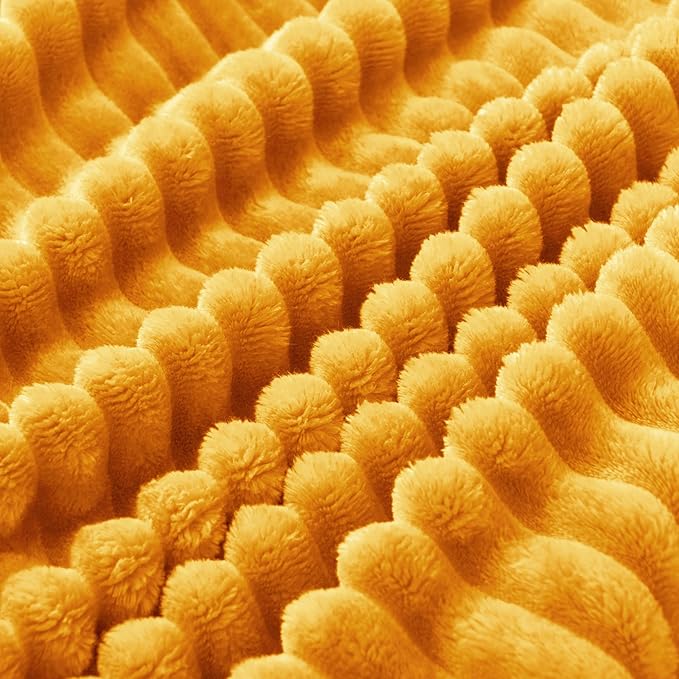 BEDELITE Fleece Throw Blanket for Couch – 3D Ribbed Jacquard Soft and Warm Decorative Fuzzy Blanket – Cozy, Fluffy, Plush Lightweight Mustard Yellow Throw Blankets for Bed, Sofa, 50x70 inches